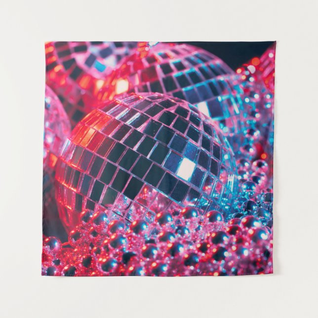 Shiny disco party background with mirror balls ref tapestry (Front)