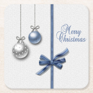 Shiny Elegant Christmas Balls Square Paper Coaster