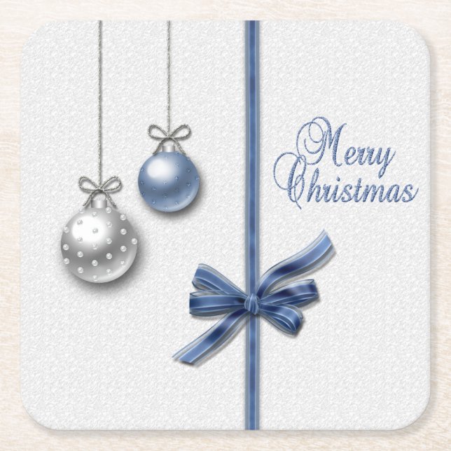 Shiny Elegant Christmas Balls Square Paper Coaster (Front)