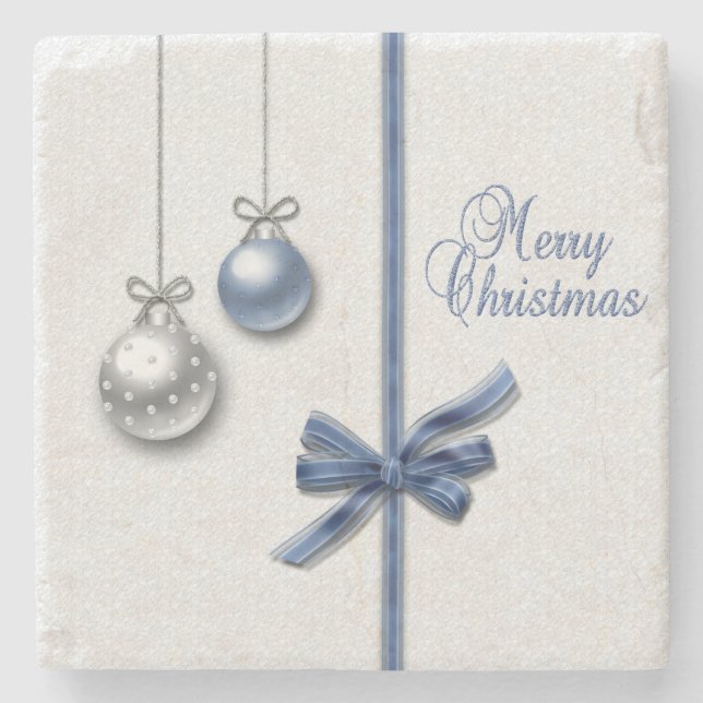 Shiny Elegant Christmas Balls Stone Coaster (Front)