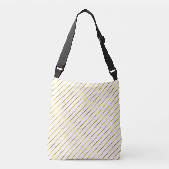 Shiny Elegant Glamour Modern Faux Gold Striped Crossbody Bag (Front)