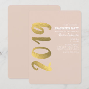 Shiny Faux Gold Foil Beige Glam 2019 Graduation Invitation