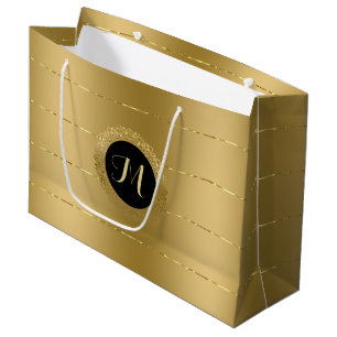 Shiny faux-gold stripes monogram large gift bag