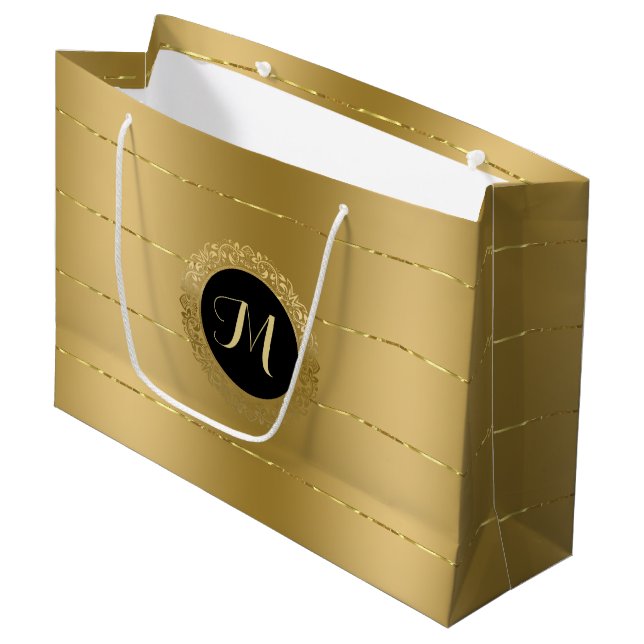 Shiny faux-gold stripes monogram large gift bag (Front Angled)