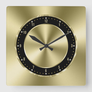 Shiny Faux Gold Tones Stainless Steel Square Wall Clock