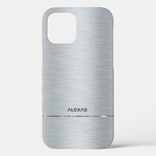 Shiny faux silver brushed aluminum metallic look iPhone 12 pro case