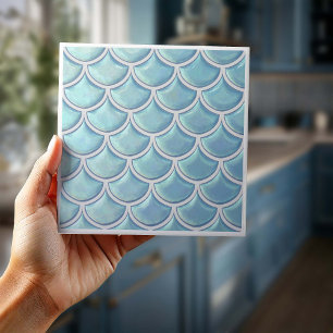 Shiny Fish Scale Pattern Sky Blue ID1199 Tile