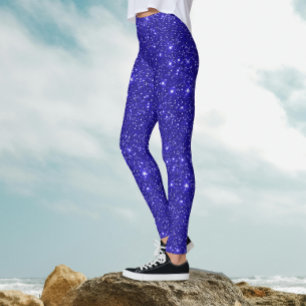 Shiny Glam Royal Blue Glitter Bling Cosmic Galaxy Leggings