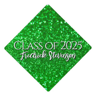 Shiny Glittered Green Sparkling Custom Name Graduation Cap Topper