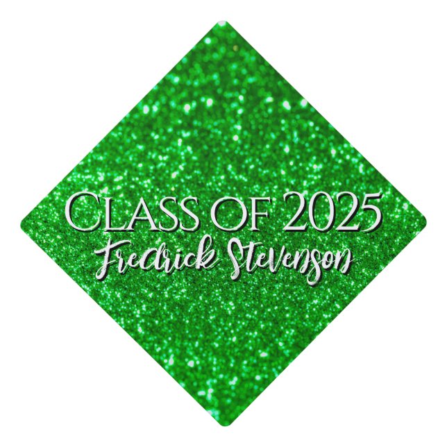 Shiny Glittered Green Sparkling Custom Name Graduation Cap Topper (Front)