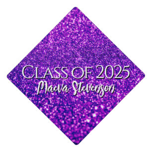 Shiny Glittered Purple Sparkling Custom Name Graduation Cap Topper