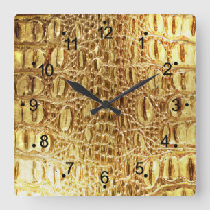 Shiny Gold Alligator Crocodile Skin Wall Clock