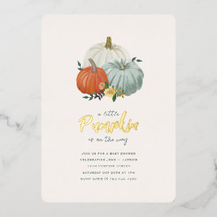 Shiny Gold and Dusty Blue Pumpkin Baby Shower Foil