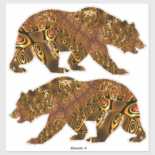 Shiny Gold and Orange Spotted Fractal Bear Set (Sheet)