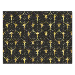 Shiny Gold Art Deco Pattern On Black Tissue Paper