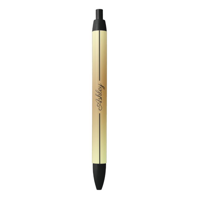 Shiny Gold Black Ink Pen (Front Vertical)