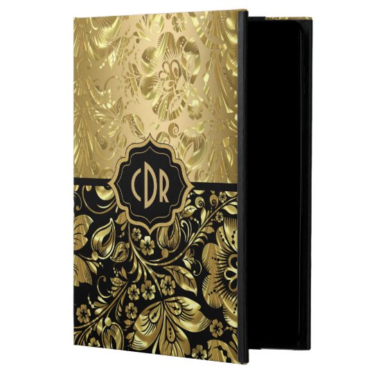 Shiny Gold Damasks On Black Background Case For iPad Air
