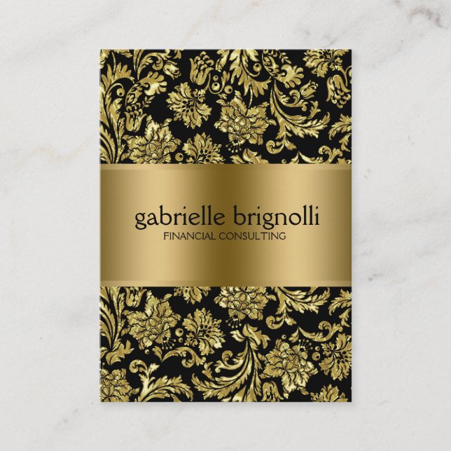 Shiny Gold Damasks Over Black background Business Card (Front)