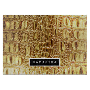 Shiny Gold Designer Alligator Crocodile Skin Cutting Board