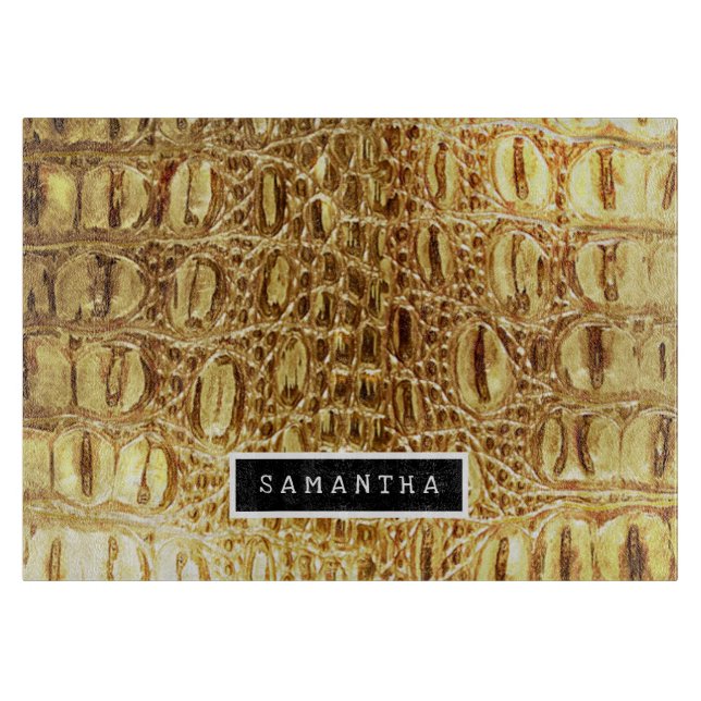 Shiny Gold Designer Alligator Crocodile Skin Cutting Board (Front)