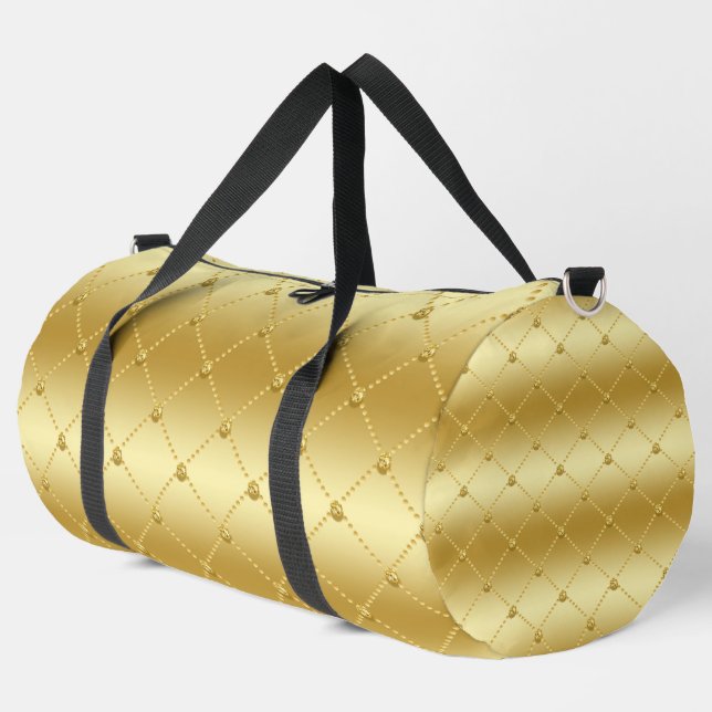 SHINY GOLD DIAMOND PLAID PATTERNS DUFFLE BAG (Left Corner)