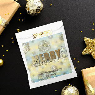 Shiny Gold Filigree Snowflakes Merry Christmas  Favour Bag
