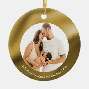 Shiny Gold Foil, Baby 1st Christmas Ceramic Ornament