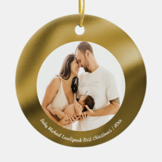 Shiny Gold Foil, Baby 1st Christmas Ceramic Ornament