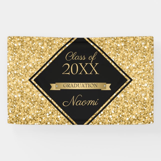 Shiny Gold Glitter Black Frame Banner (Horizontal)