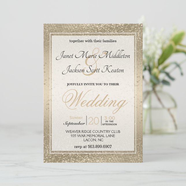 Shiny Gold Glitter  Invitation (Standing Front)