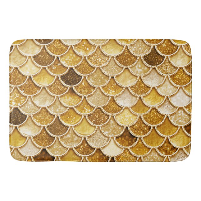 Shiny Gold Glitter Mermaid Scales Bath Mat (Front)