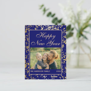Shiny Gold Glitter New Year Photo Navy Blue Postcard