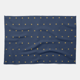 Shiny Gold Little Stars On Dark Blue Kitchen Towel