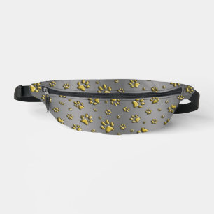Shiny Gold Paws on silver Background Print Pattern Fanny Pack