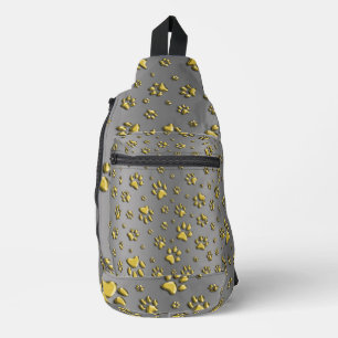 Shiny Gold Paws on silver Background Print Pattern Sling Bag
