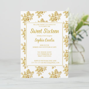 Shiny Gold Rose Sweet 16 Invitation