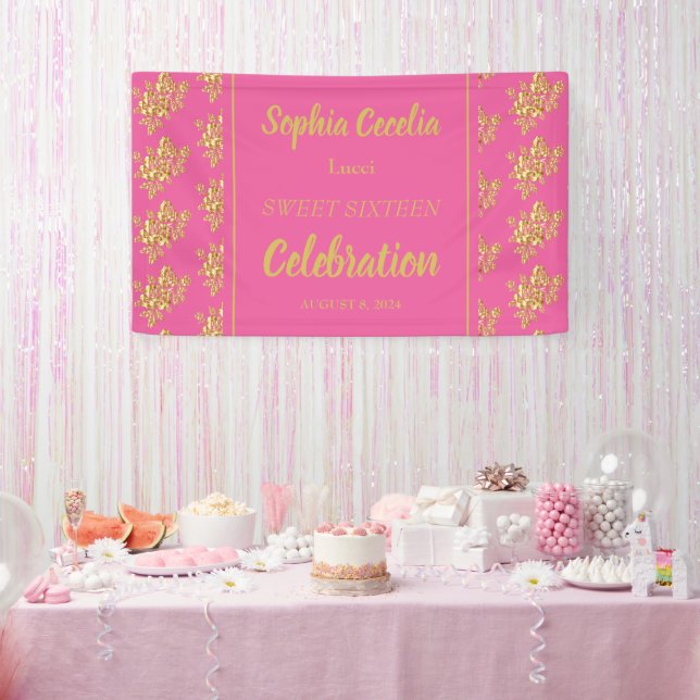 Shiny Gold Roses Party Banner (Party)