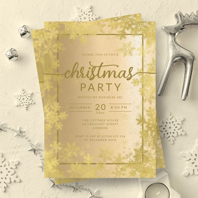 Shiny Gold Snowflakes Company Christmas Party Invitation (Shiny Gold Snowflakes Company Christmas Party Invitation)