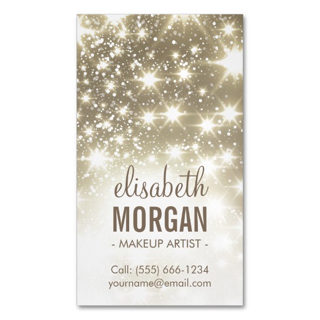 Shiny Gold Sparkles Glamours Magnetic Business Card (Front Vertical)