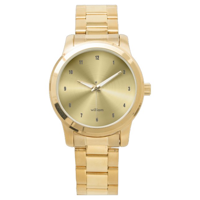 Shiny Gold Stainless Steel Print Background Watch (Front)