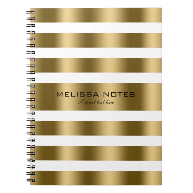 Shiny Gold Stripes With White Background Notebook (Front)
