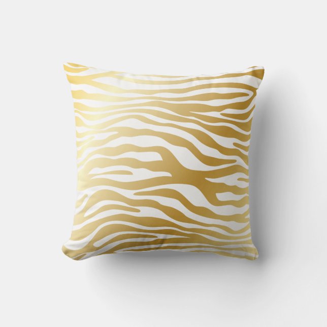 Shiny Gold Zebra Pattern Throw Pillow (Front)