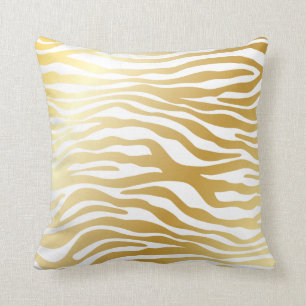 Shiny Gold Zebra Pattern Throw Pillow