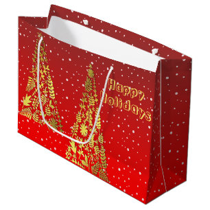 Shiny Golden Christmas Trees Holiday Gift Bag