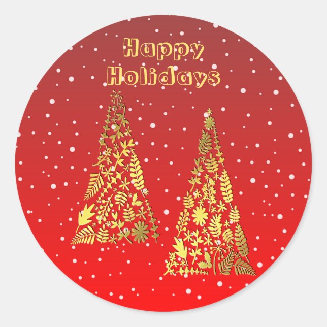 Shiny Golden Christmas Trees Holiday Sticker (Front)