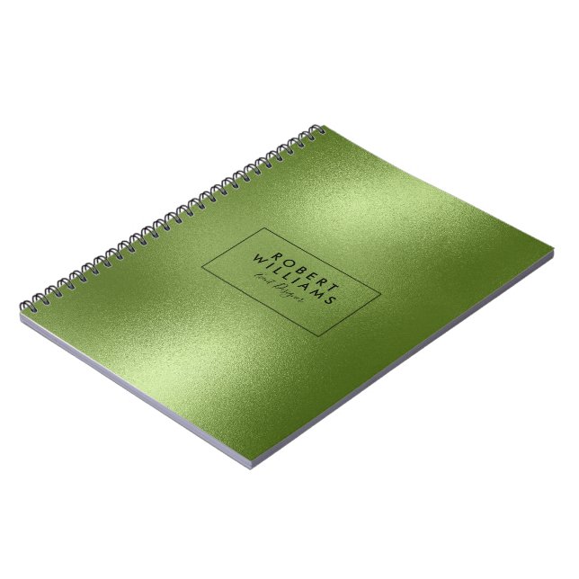 Shiny Green Abstract Modern Background Monogram Notebook (Left Side)