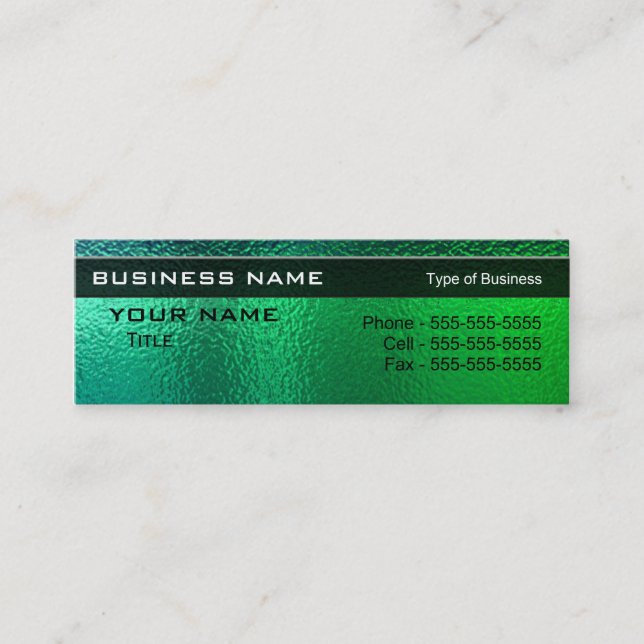 Shiny Green and Blue Metal Generic Mini Business Card (Front)