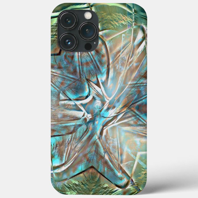 Shiny green & blue flower on pixel drizzle texture Case-Mate iPhone case (Back)