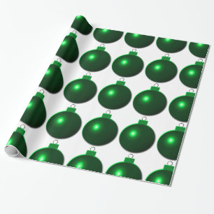 Shiny Green Christmas Ball Ornament Wrapping Paper