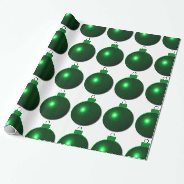 Shiny Green Christmas Ball Ornament Wrapping Paper (Unrolled)